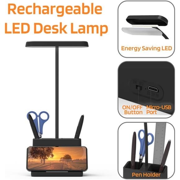 LED Desk Lamp for Home Office, Battery Operated Desk Light for Computer/Desktop - Picture 4 of 5